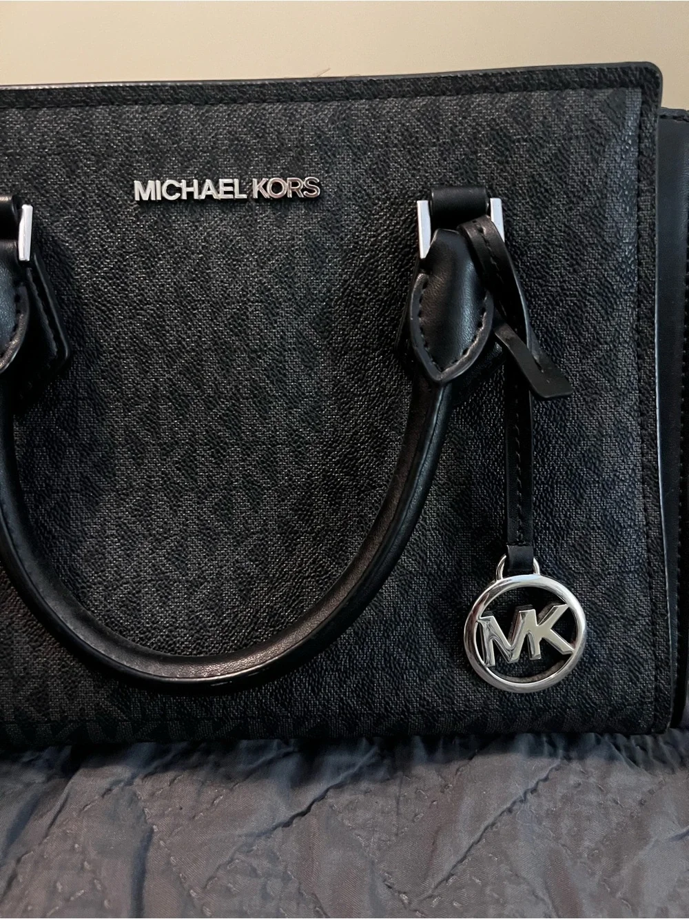 Michael Kors Black Logo MK Charm Satchel